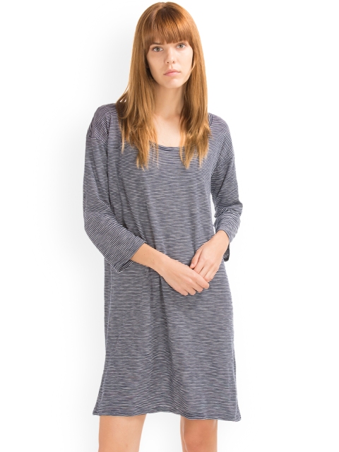 

GAP Women Grey Slub T-Shirt Dress, Blue