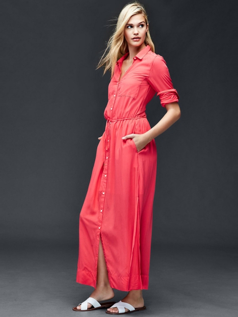 

GAP Women Pink Maxi Shirt Dress