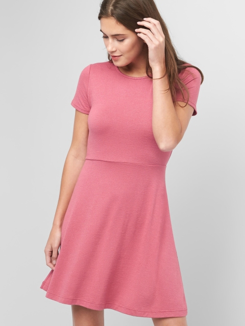 

GAP Women Pink Solid Softspun Fit And Flare Dress