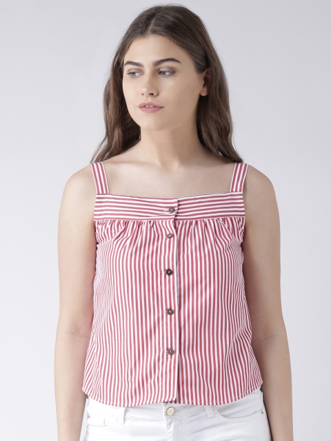 

pinwheel Women Red Striped Crop Pure Cotton Top
