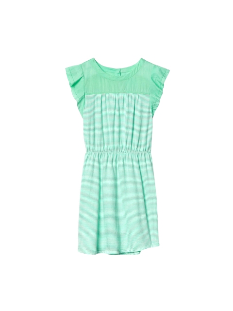 

GAP Girls Green & White Stripe Mix Fabric Flutter Dress