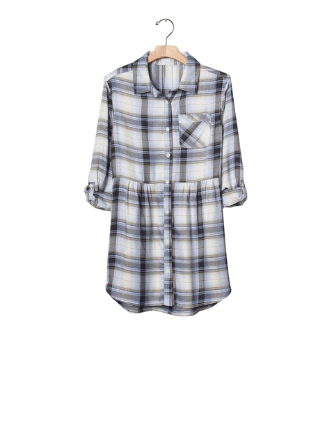 

GAP Girls Blue & Grey Plaid Pocket Shirt Dress