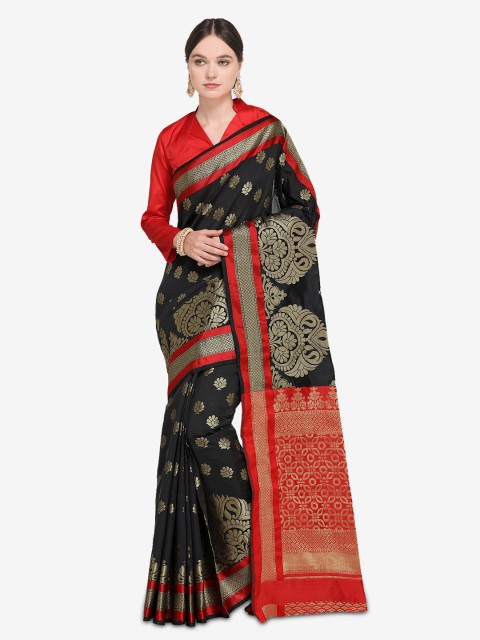 

Saree mall Black & Red Silk Blend Printed Kanjeevaram Saree