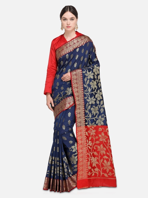 

Saree mall Navy Blue & Red Woven Design Kanjeevaram Saree