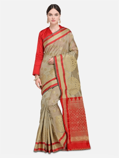 

Saree mall Beige Silk Blend Printed Kanjeevaram Saree