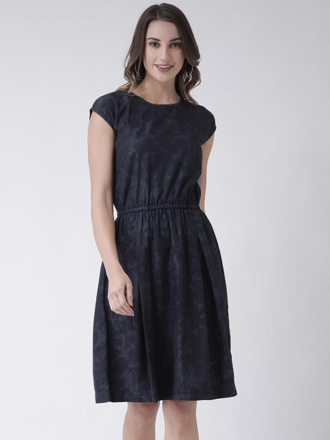 

pinwheel Women Navy Blue Self Design Denim Fit and Flare Dress