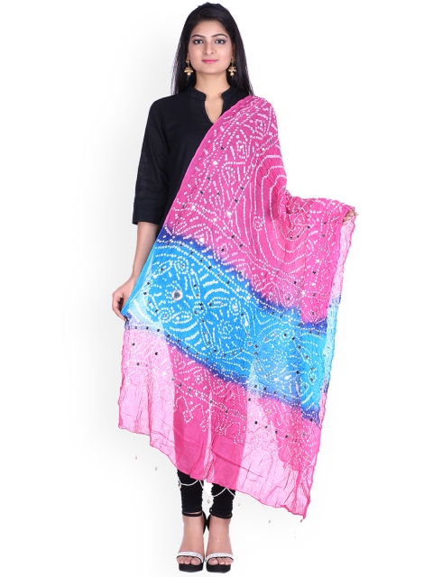 

SOUNDARYA Pink & Blue Dyed Pure Cotton Dupatta