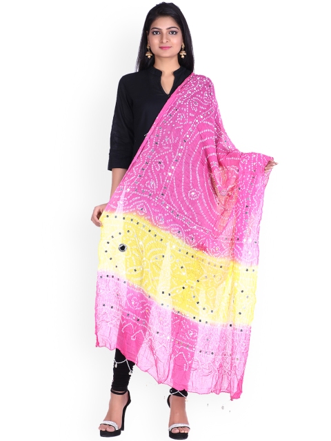 

SOUNDARYA Pink & Yellow Dyed Pure Cotton Dupatta