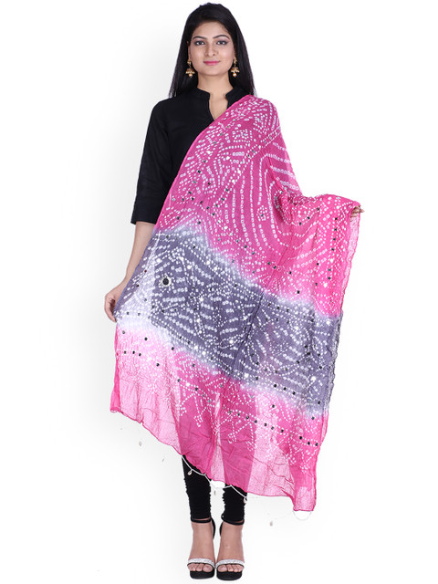 

SOUNDARYA Pink & Blue Dyed Pure Cotton Dupatta