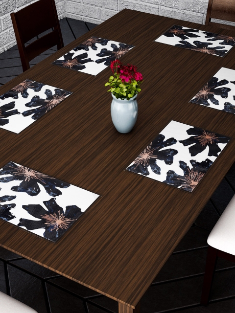 

Dreamscape Set Of 6 Navy Blue White Printed Table Placemats