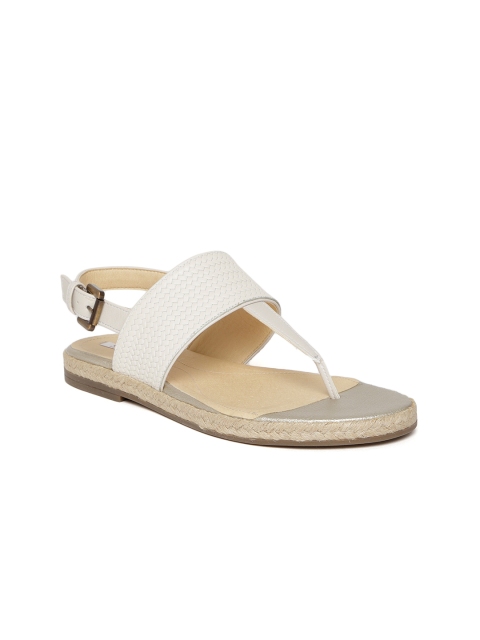 

Geox Women Off-White Solid Leather T-Strap Flats