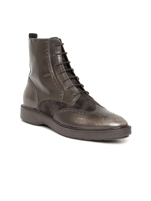

Geox Women Coffee Brown Textured Leather Mid-Top Flat Boots