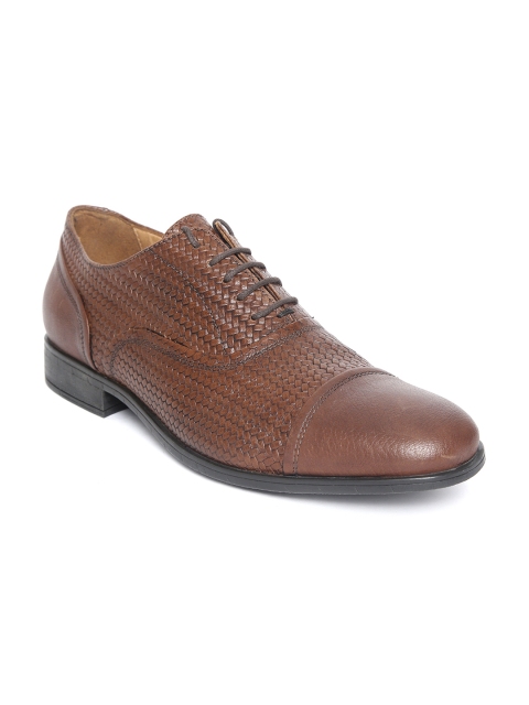 

Geox Men Brown Basket Weave Textured Leather Semiformal Oxfords