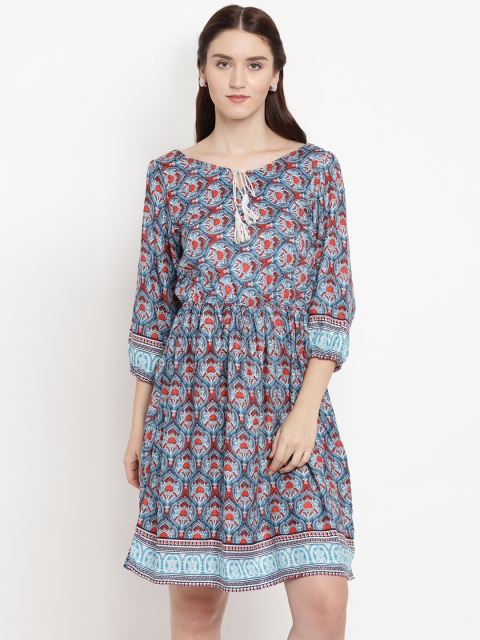 

Abiti Bella Women Blue Printed Fit and Flare Dress