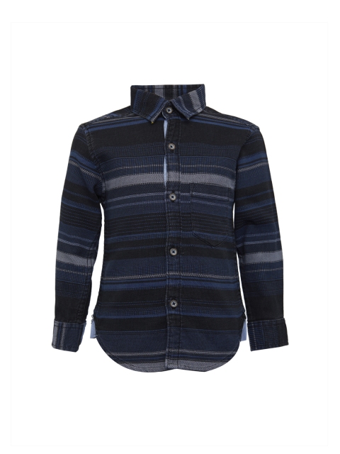 

TALES & STORIES Boys Black & Blue Regular Fit Striped Casual Shirt