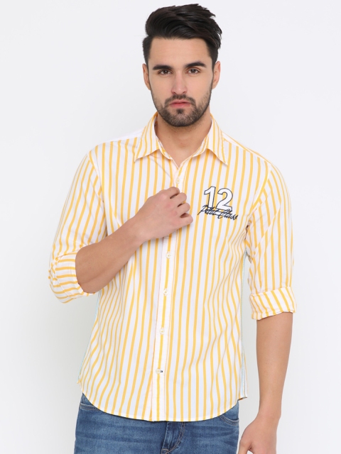 

Flyrs Club Men Yellow & White Slim Fit Striped Casual Shirt