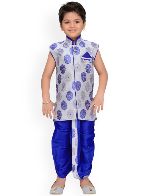 

Aj DEZInES Boys Grey & Blue Self Design Kurta with Dhoti Pants