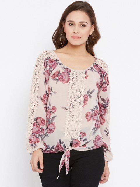 

AASK Women Peach-Coloured Printed Boxy Top