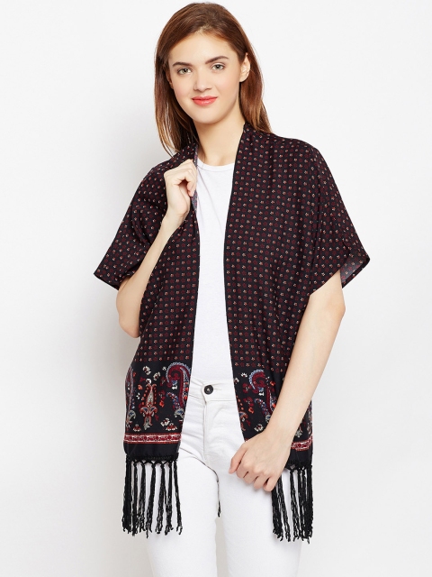 

AASK Black Printed Open Front Shrug