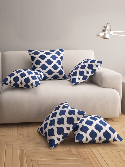

Story@home Navy Blue Set of 5 Geometric Square Cushion Covers