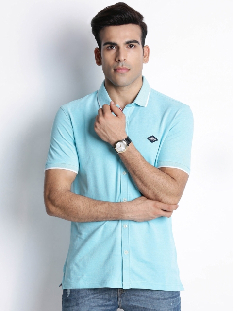 

BYFORD by Pantaloons Men Blue Solid Polo Collar T-shirt