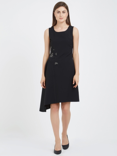 

Soie Women Black Solid Fit and Flare Dress