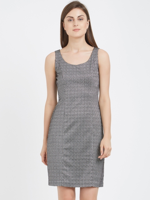 

Soie Women Silver-Coloured Printed Sheath Dress