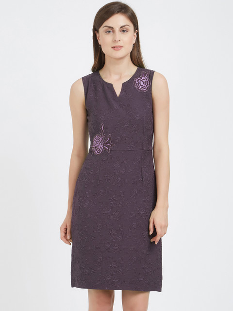 

Soie Women Purple Self Design Sheath Dress