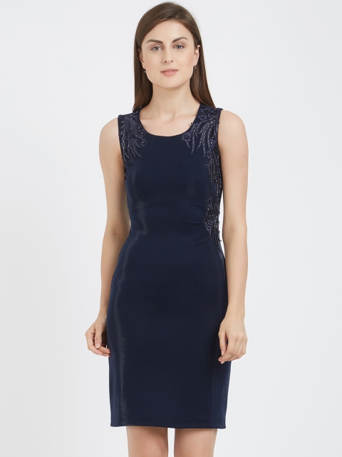 

Soie Women Navy Blue Solid Sheath Dress