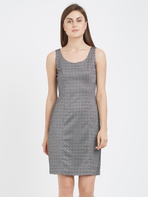 

Soie Women Silver-Coloured Printed Sheath Dress