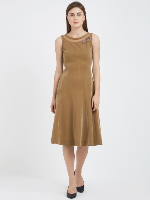 

Soie Women Brown Solid Fit and Flare Dress