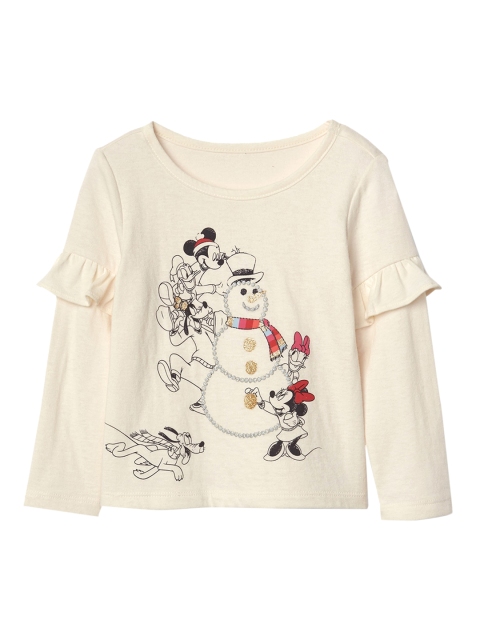 

GAP Toddler Girl Pink Disney Baby Double-Knit Ruffle Pure Cotton Top, Beige
