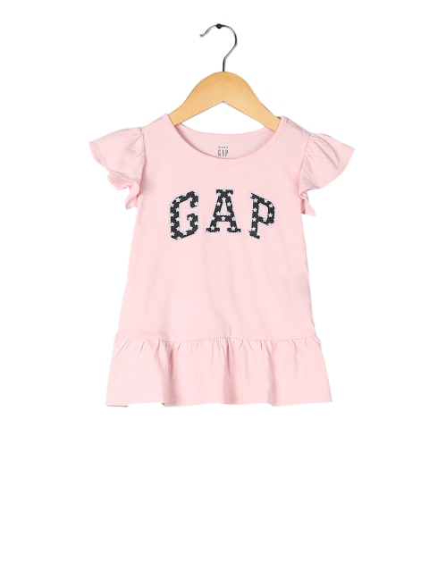 

GAP Baby Pink Logo Appliqued Peplum Pure Cotton Top