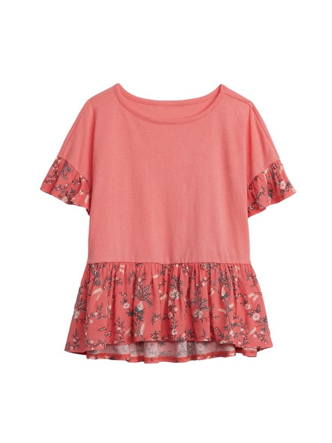 

GAP Girls Red Print Peplum Pure Cotton Top, Rust