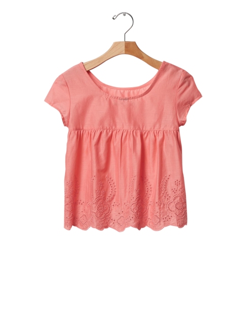 

GAP Girls Pink Eyelet Scoopback Pure Cotton Top, Coral