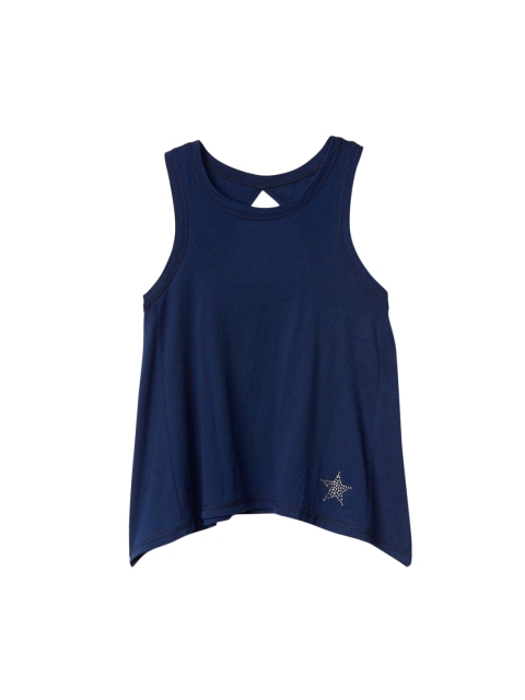 

GAP Girls Navy Blue Jewel Graphic Keyhole Swing Pure Cotton Top