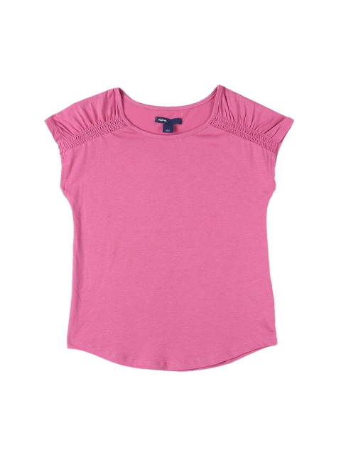

GAP Girls Pink Smocked Sleeve Pure Cotton Top