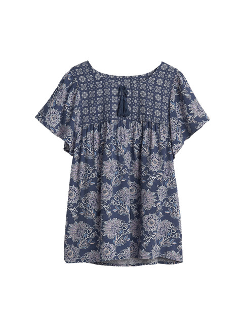 

GAP Girls Blue Tassel Mix-Print Top