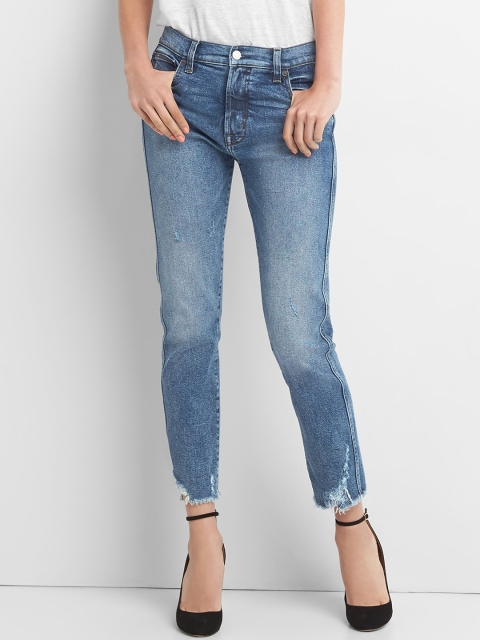 

GAP Blue Women High Rise Slim Straight Jeans In Distressed