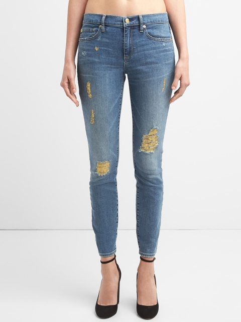 

GAP Women Washwell Mid Rise Destructed True Skinny Jeans, Blue