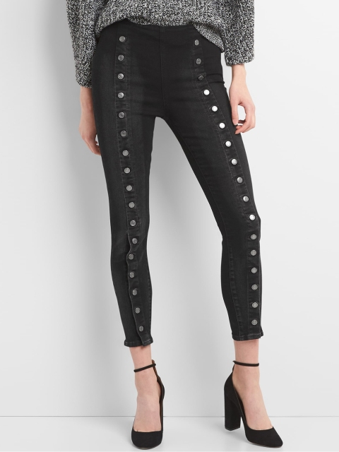 

GAP Women Super High Rise Button Embellishment True Skinny Jeans, Black