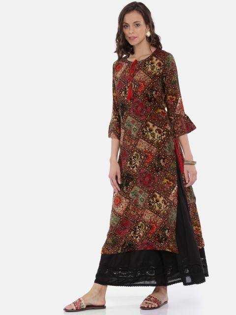 

Vaamsi Women Red & Brown Printed Straight Kurta