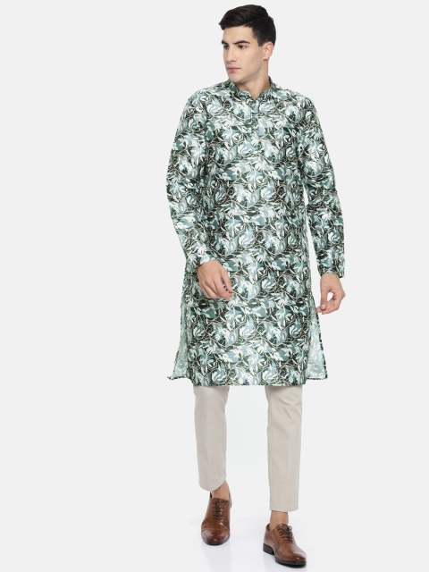 

British Club Men Blue & Black Printed Straight Kurta