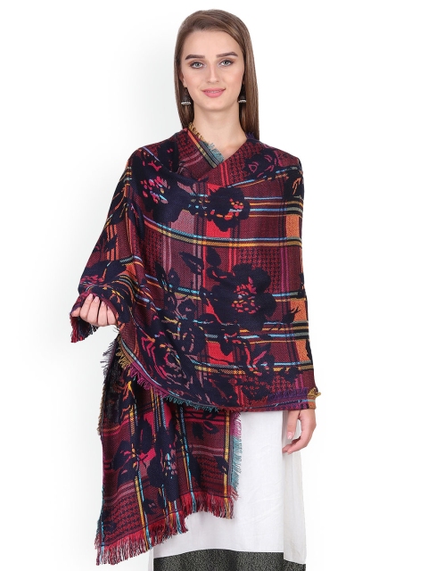 

Anekaant Women Navy Blue & Maroon Woven Design Shawl