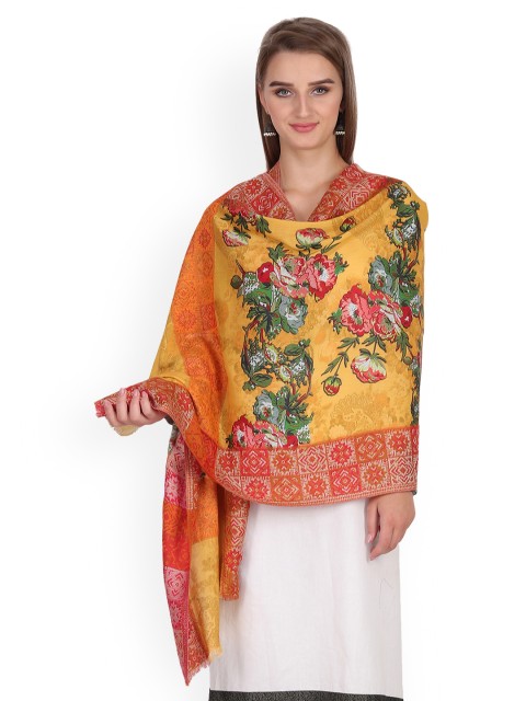 

Anekaant Women Mustard Yellow & Red Woven Design Shawl