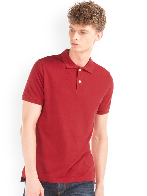 

GAP Men Red Solid Cotton Polo Shirt