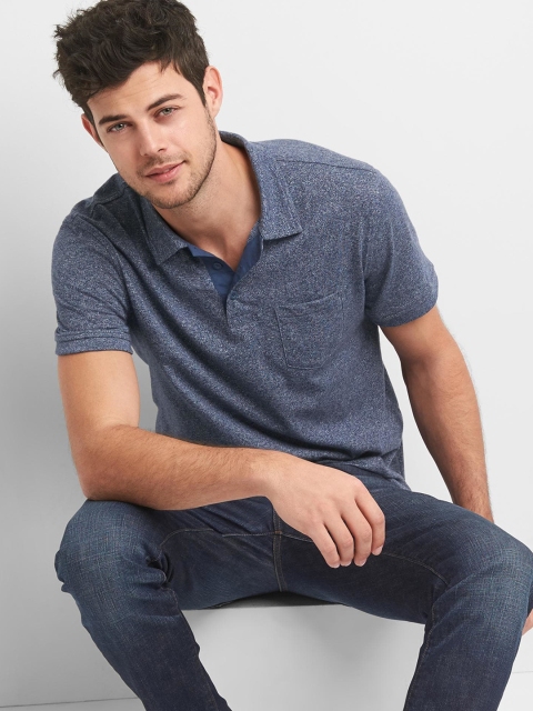 

GAP Men Blue Short Sleeve Marled Polo