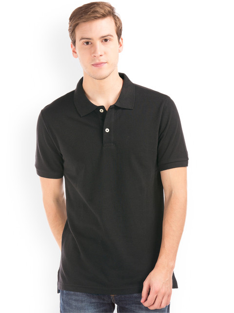 

GAP Men Solid Black Cotton Polo Shirt