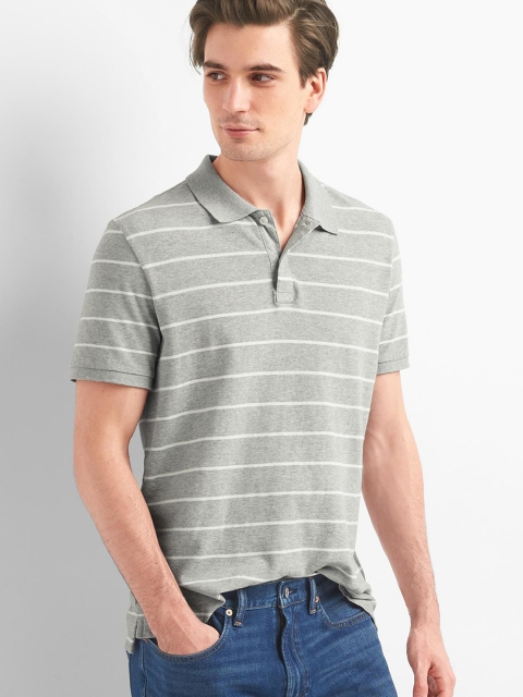 

GAP Men Grey Stripe Pique Polo