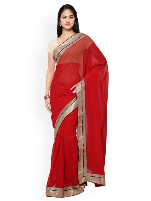 

Florence Red Solid Poly Chiffon Saree